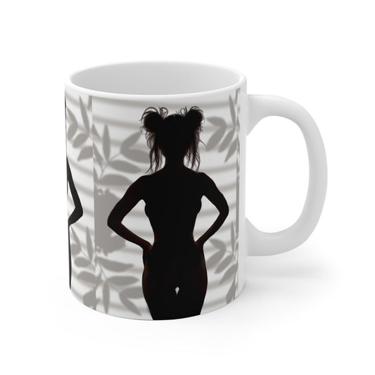 "Roxie" Confident Woman Silhouette Art Print - Empowerment Wall Decor - Silhouette Art Ceramic Mug - Elegant Coffee Cup, Home Decor, Unique Gift, Minimalist Kitchenware, Artsy Mug