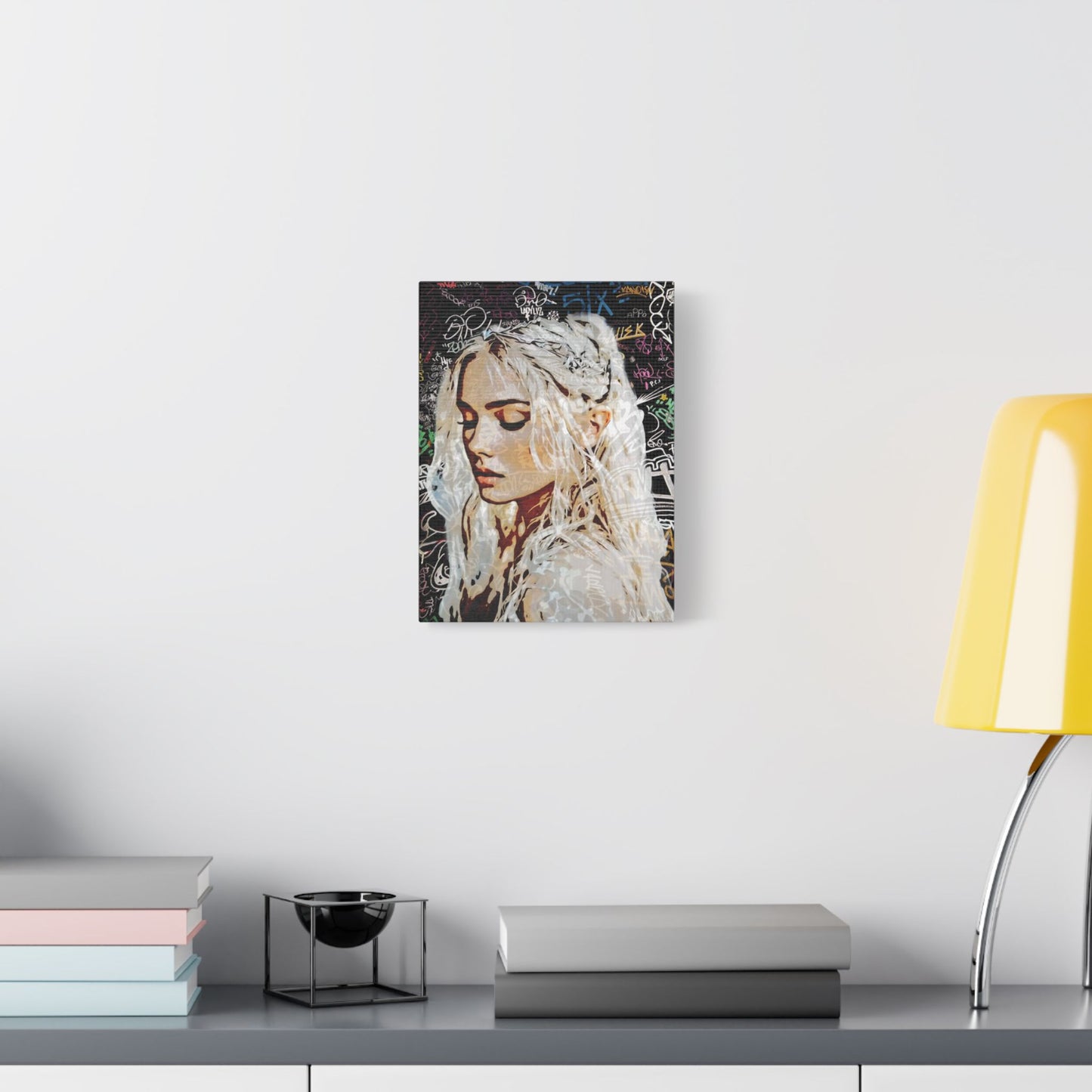 "Urban Dreams: Street Art Portrait of Hope and Beauty Emerging from City's Creative Soul" - Satin Canvas Art Print, Stretched Wall Decor, Girl Portrait, Abstract Graffiti Design, Unique Home Decor, Gift for Art Lovers