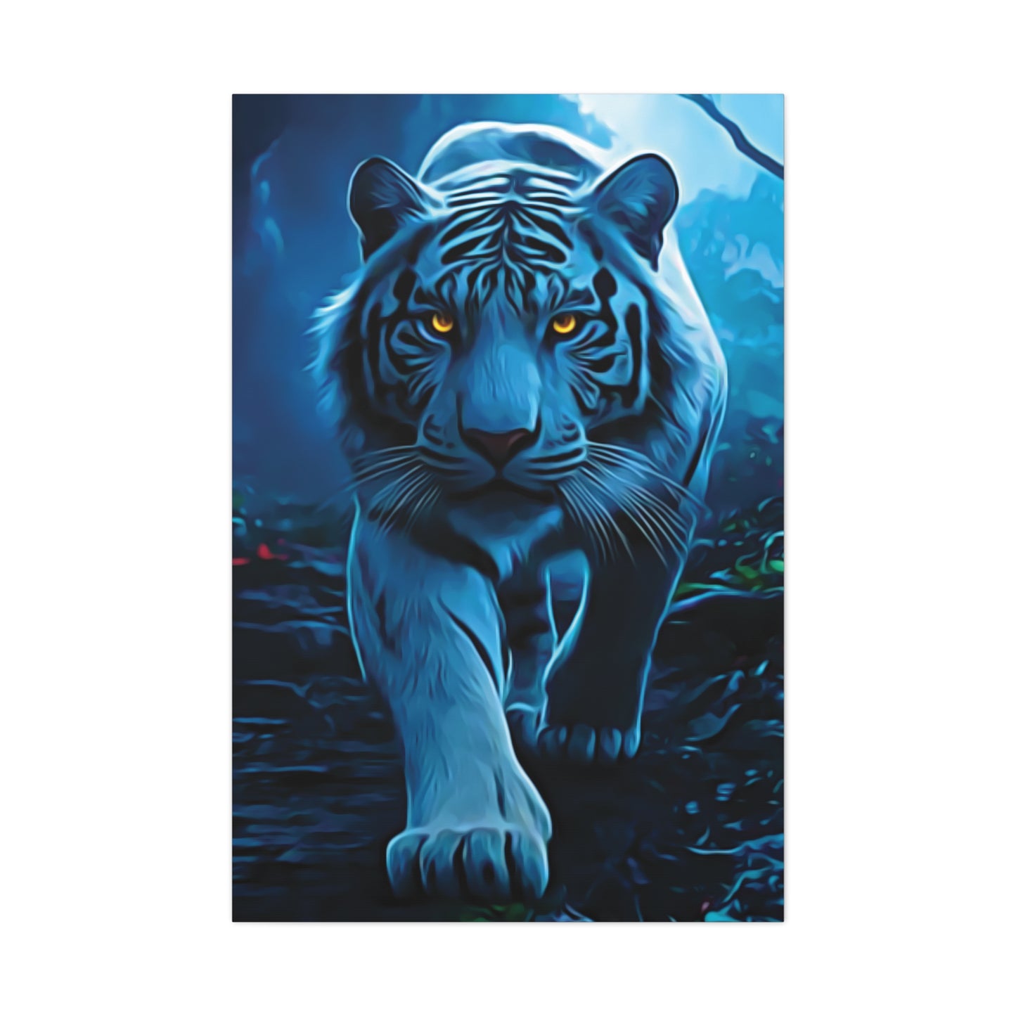 🐅 Blue Ember: Strength in Stillness, Power in Motion - Majestic White Tiger Wall Art, Canvas Print, Home Decor, Animal Lover Gift, Wildlife Artwork, Unique Gift Idea, Eco-Friendly Decor