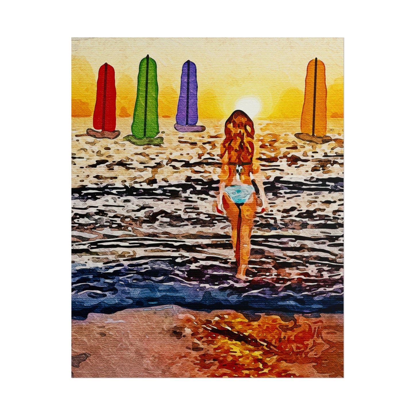 "Chasing Horizons: A Sunset Journey of Hope and Serenity Beyond the Waves" - Beach-Themed Rolled Posters, Decorative Wall Art, Summer Decor, Coastal Vibe, Surfing Gift, Ocean Sunset Print