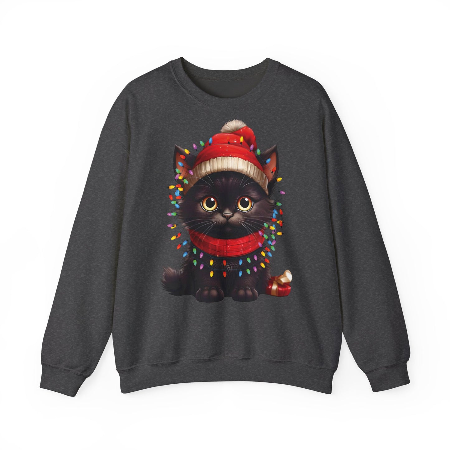 Holiday Heart: Kitten Wrapped in Christmas Lights - Festive Cat Crewneck Sweatshirt - Cozy Holiday Apparel, Warm Gift, Cute Winter Style, Pet Lover Sweatshirt, Christmas Sweater Alternative