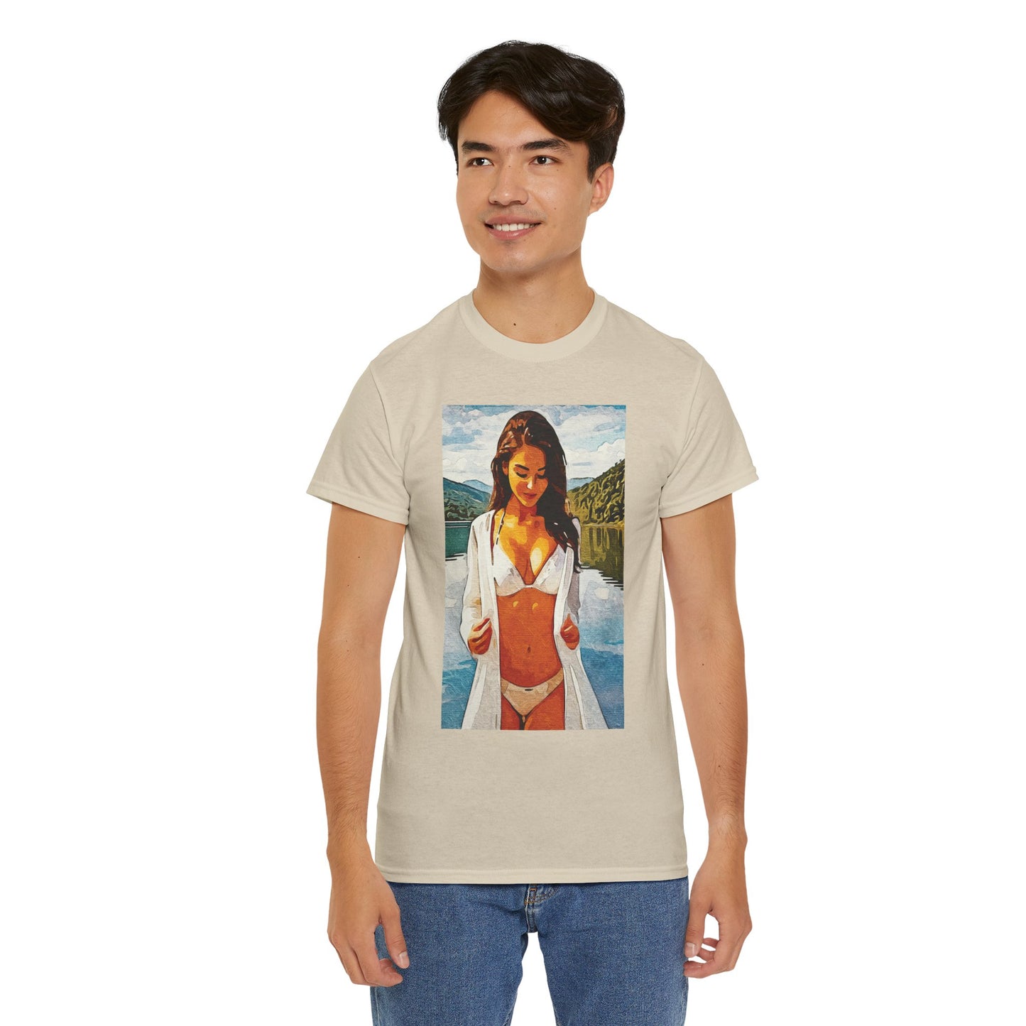 Beauty at the Lake — Sunlit Serenity for Casual Wear, Posters & Canvas - Summer Vibes Unisex Heavy Cotton Tee - Fun T-Shirt for Beach Lovers, Cute Casual Wear, Vacation Outfits, Graphic Tee for Parties, [...]