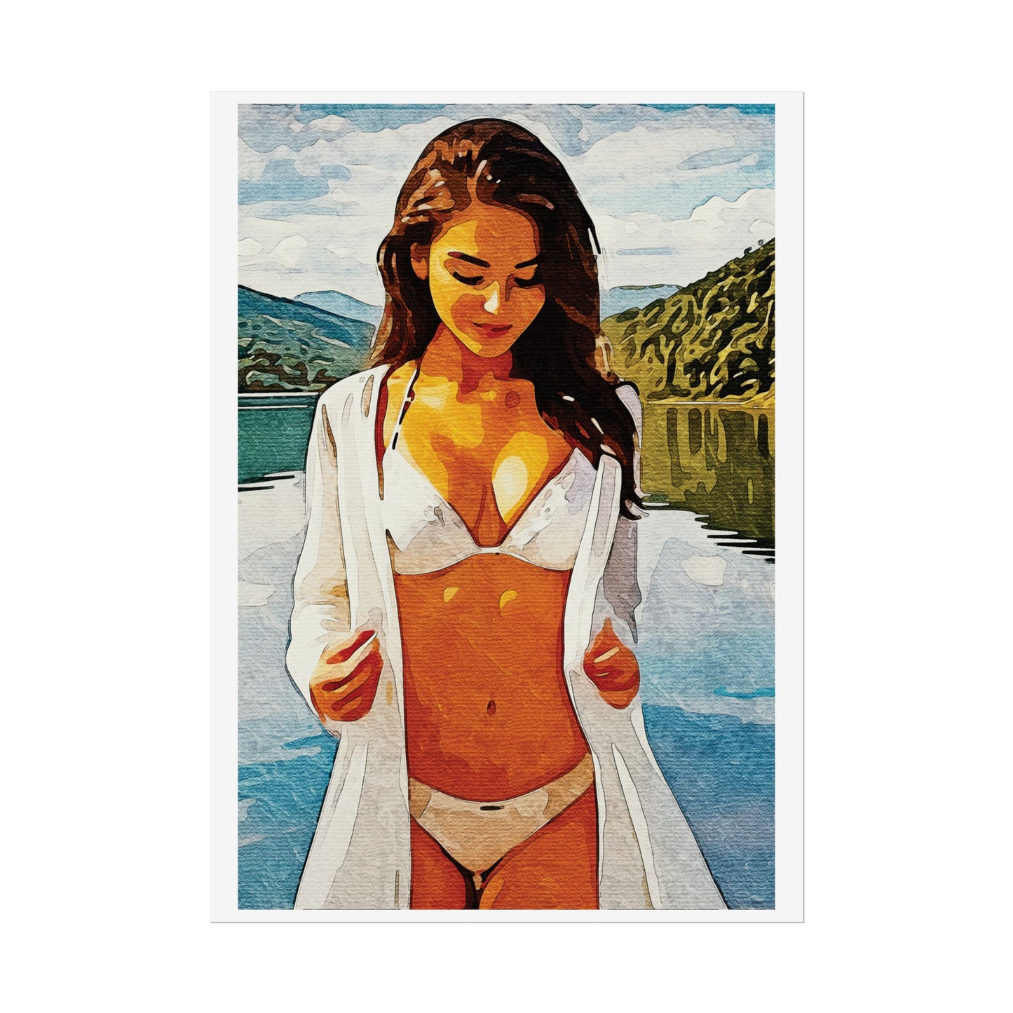 Beauty at the Lake — Sunlit Serenity for Canvas - Beach Vibe Rolled Poster, Summer Wall Art, Aesthetic Home Decor, Ocean Print, Ideal Gift for Beach Lovers