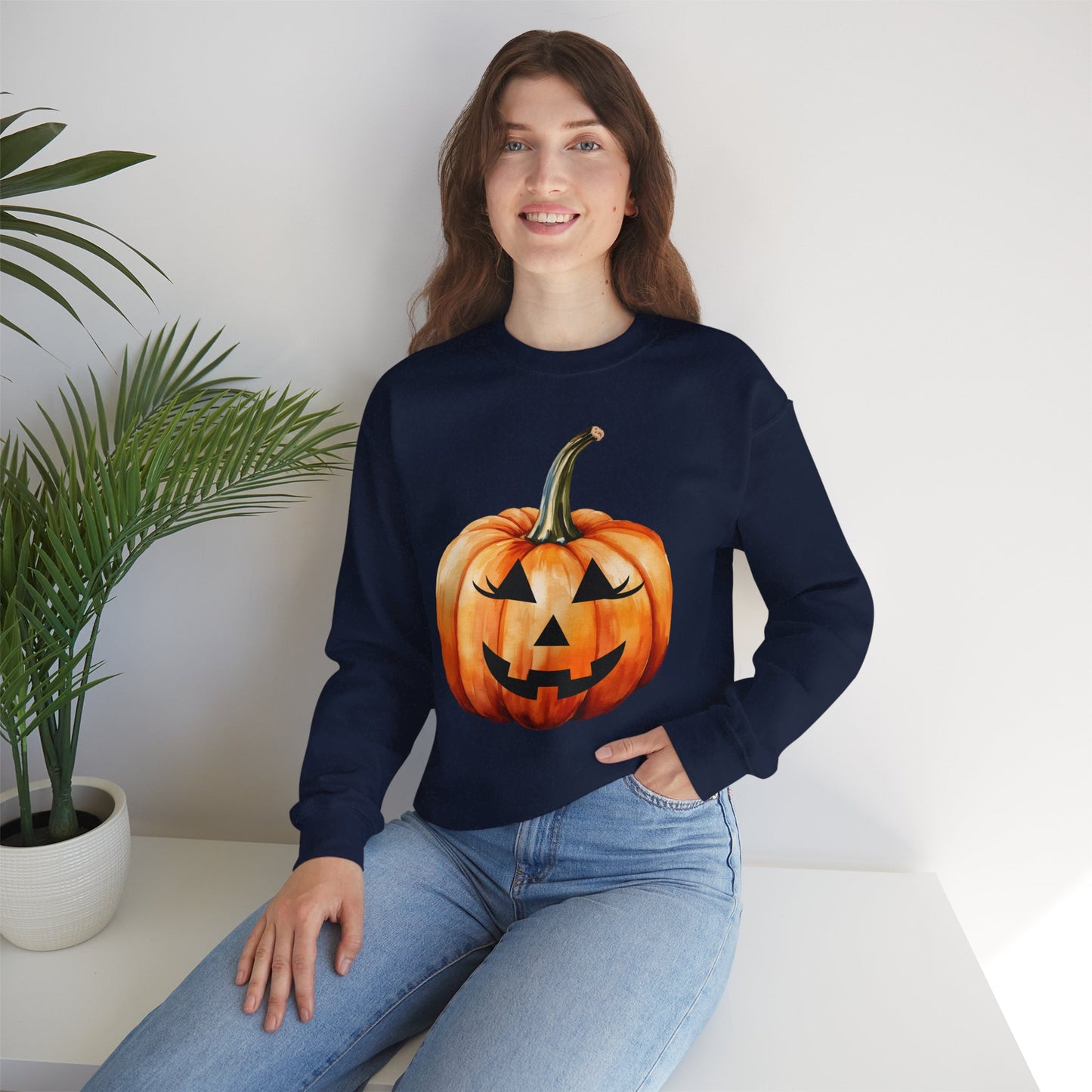 🎃 Embrace Autumn Magic - Pumpkin Bliss Collection for Cozy Season Vibes ✨ - Halloween Pumpkin Crewneck Sweatshirt | Cozy Fall Fashion, Unisex Sweater, Casual Wear, Gift for Halloween Lovers, Autumn Style