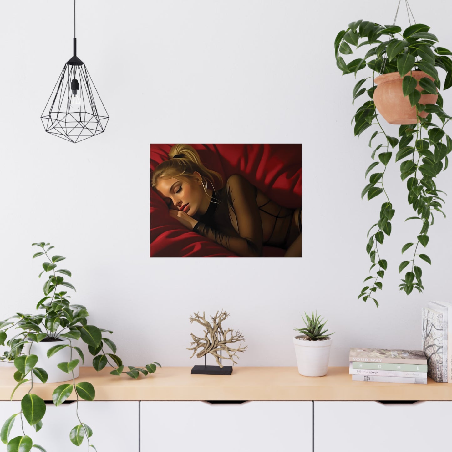 "Velvet Dreams: A Serene Portrait of Feminine Grace, Rest, and the Quiet Power of Stillness" - Dreamy Matte Poster - Cozy Bedroom Art, Chic Home Decor, Gift for Her, Wall Art, Relaxing Vibe