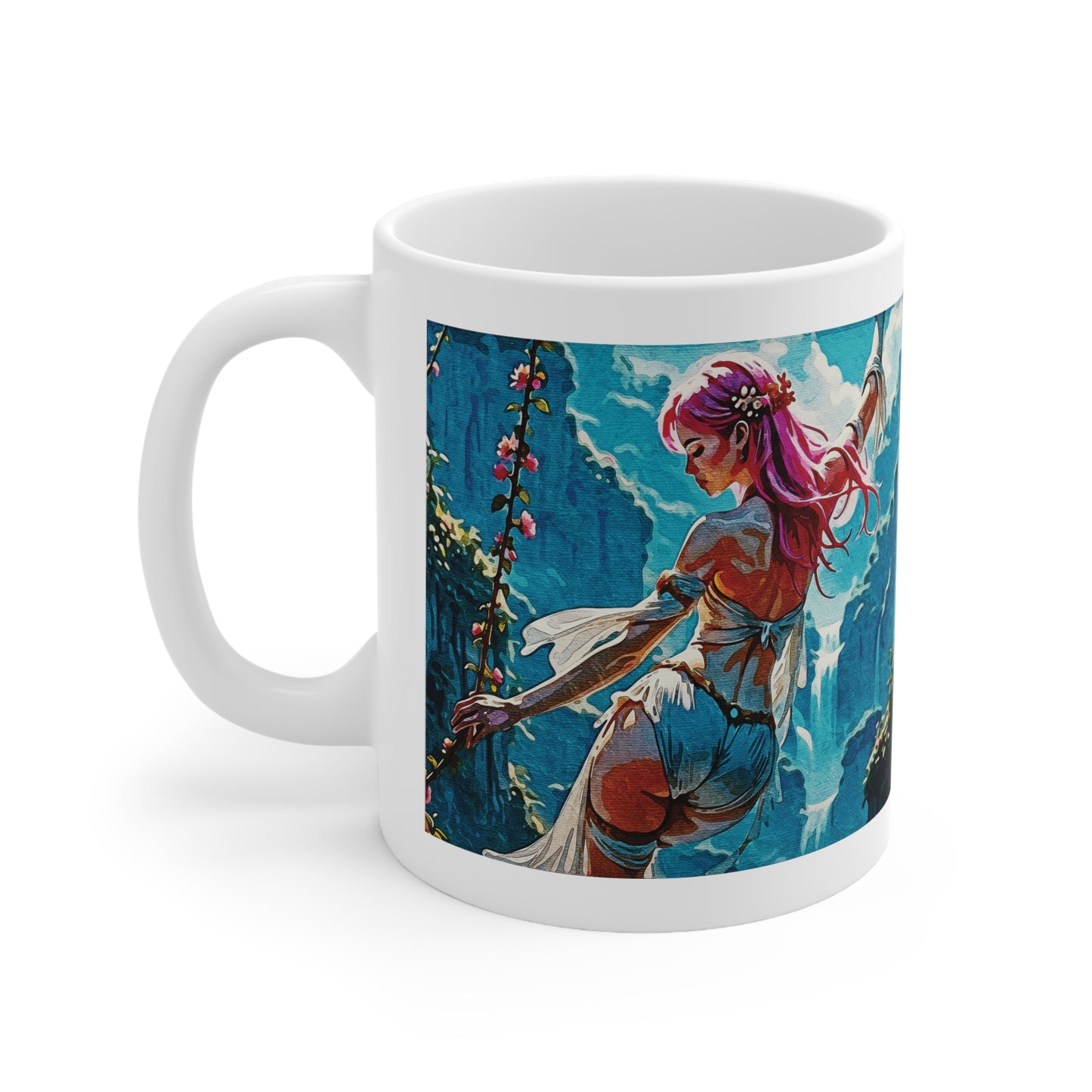 Blossom Beyond – Where Fantasy Blooms and Courage Flows 🌸🌄 - Ceramic Coffee Cups, 11oz, 15oz