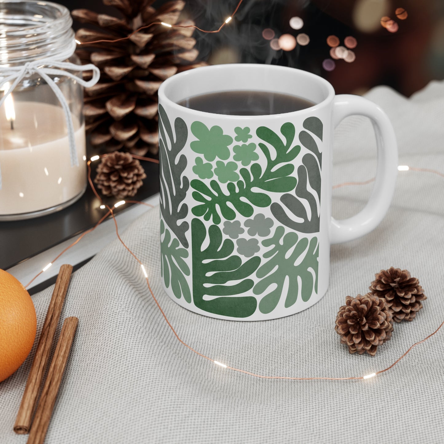 Mug -  Boho, Retro Leaf Ceramic Coffee Cups, 11oz, 15oz