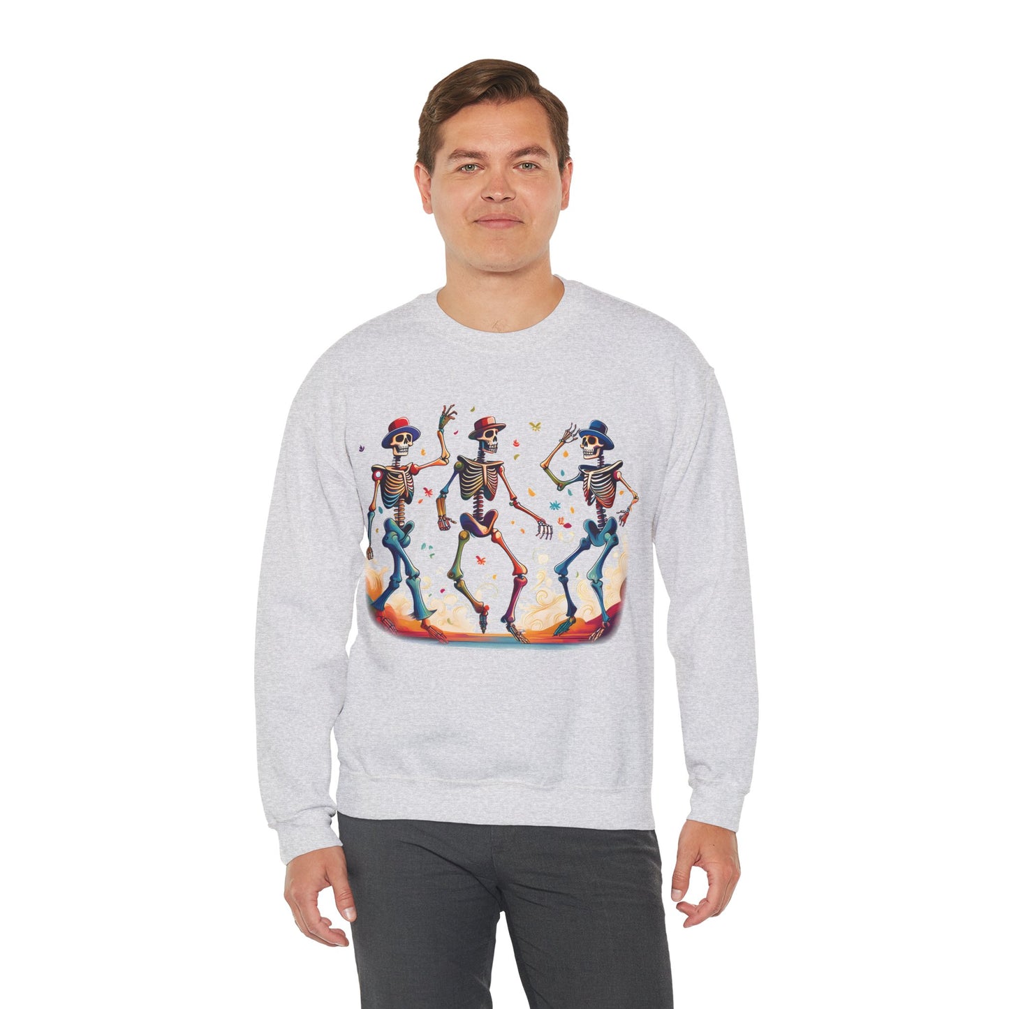 Dancing Skeletons Halloween Party - Spooky Fun Celebration Art - Festive Autumn Spirit Collection - Spooky Skeleton Dance Crewneck Sweatshirt, Halloween Sweatshirt, Unisex Fall Apparel, Casual Skeleton Top, Fun Halloween Gift