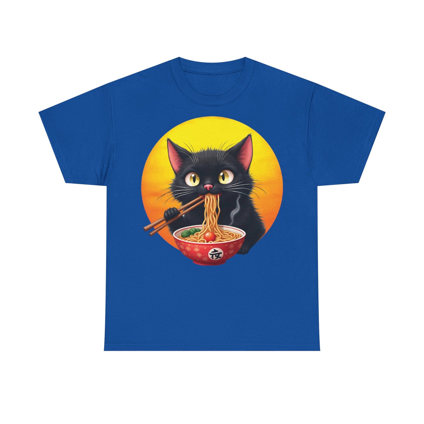 Ramen Cat Magic – Whiskers, Noodles & Sunshine Vibes - Ramen Cat - Cute Cat with Bowl of Noodles Unisex Heavy Cotton Tee