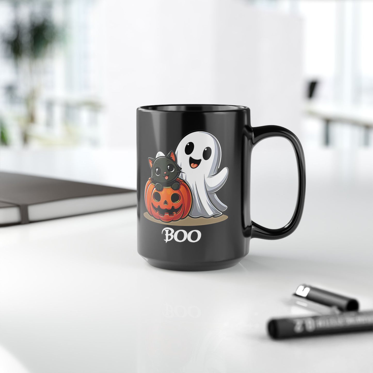 Spooky Smiles & Cozy Vibes – Halloween Boo Pumpkin Ghost Cat Edition - Halloween Themed Black Mug with Cute Ghost and Cat Design, Perfect for Spooky Season, Fall Parties, Trick or Treat Mugs, Halloween [...]