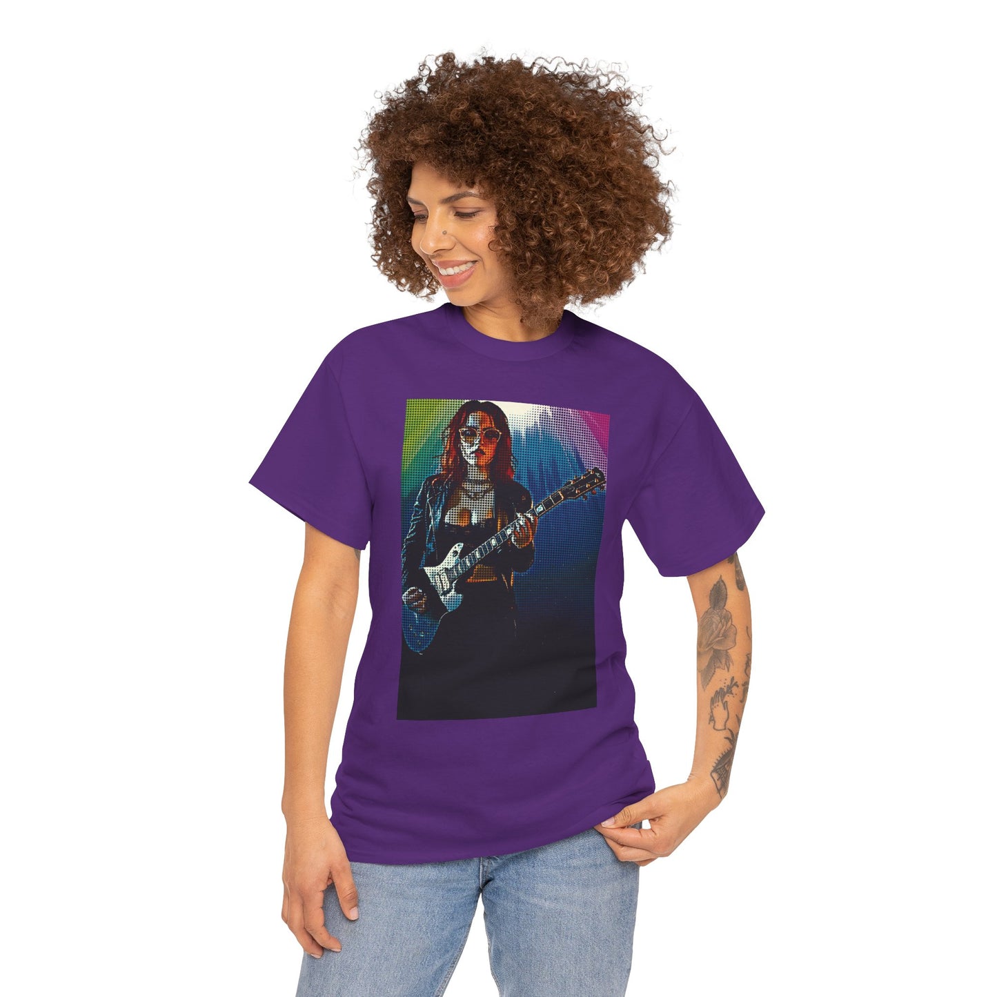 Electric Vibes: Retro Halftone Guitar Art Celebrating Music, Freedom, and Bold Self-Expression - Rock Star Unisex Heavy Cotton Tee, Music Lover Gift, Concert Apparel, Vintage Tee, Festival Wear