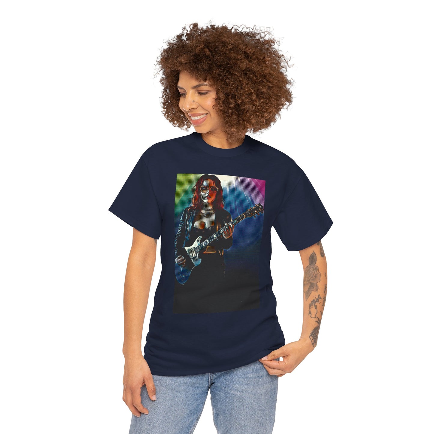 Electric Vibes: Retro Halftone Guitar Art Celebrating Music, Freedom, and Bold Self-Expression - Rock Star Unisex Heavy Cotton Tee, Music Lover Gift, Concert Apparel, Vintage Tee, Festival Wear