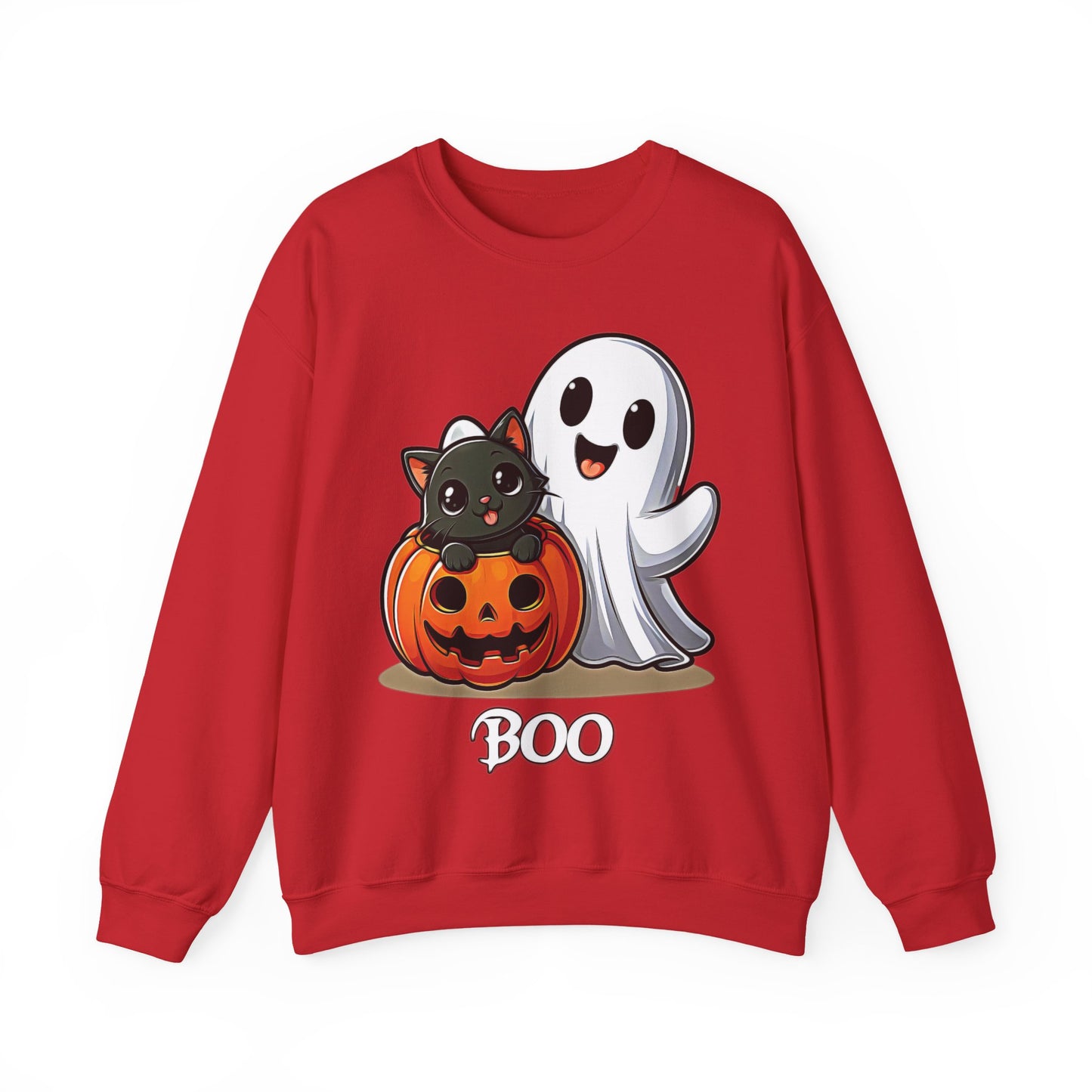 Spooky Smiles & Cozy Vibes – Halloween Boo Pumpkin Ghost Cat Edition - Cute Halloween Crewneck Sweatshirt with Ghost and Cat Design, Cozy Fall Apparel, Perfect for Spooky Season, Unisex Halloween Sweater, [...]