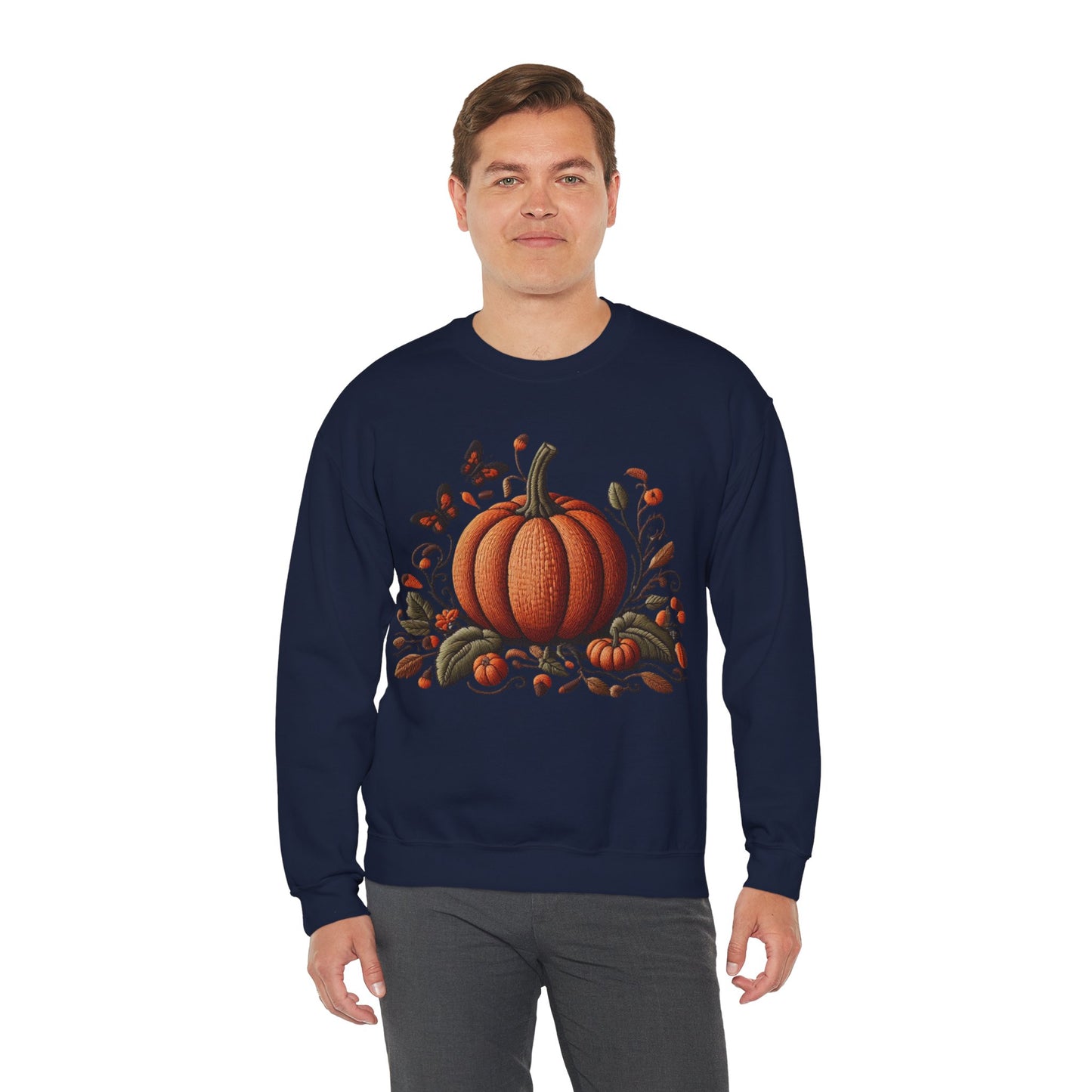 Pumpkin & Botanical Bliss – Autumn’s Cozy Charm 🎃🍂 - Autumn Pumpkin Sweatshirt - Cozy Fall Apparel, Unisex Crewneck, Thanksgiving Gift, Seasonal Fashion, Pumpkin Patch Style