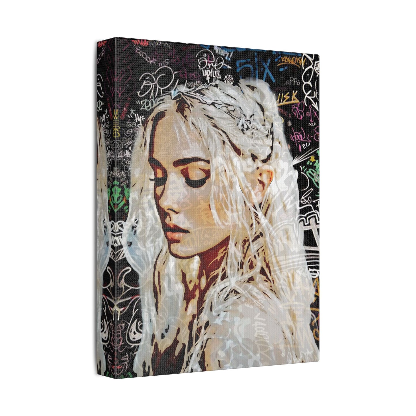 "Urban Dreams: Street Art Portrait of Hope and Beauty Emerging from City's Creative Soul" - Satin Canvas Art Print, Stretched Wall Decor, Girl Portrait, Abstract Graffiti Design, Unique Home Decor, Gift for Art Lovers