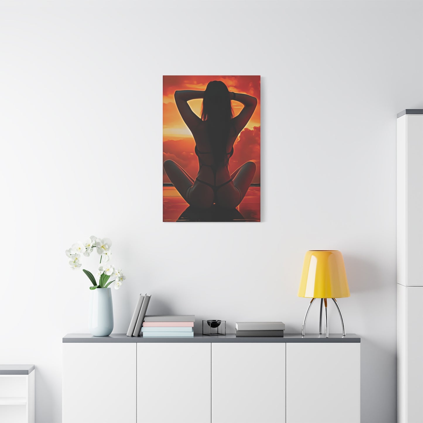 Golden Hour Serenity – Empowering Sunset Silhouette Inspiring Calm, Strength and Inner Freedom - Stretched Canvas Art Print - Sunset Silhouette, Wall Decor, Modern Home Art, Unique Gift, Bedroom Decor, Summer Vibes