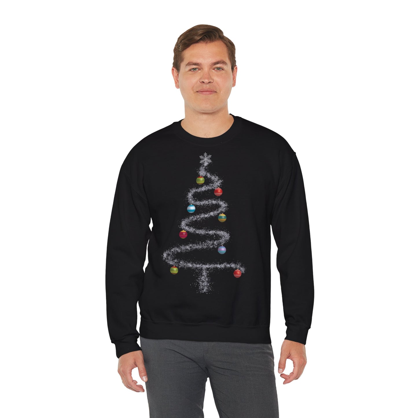 Cosmic Christmas: Where Stardust Dreams Become Holiday Magic - Christmas Tree Sweatshirt - Cozy Unisex Crewneck for Holiday Cheer
