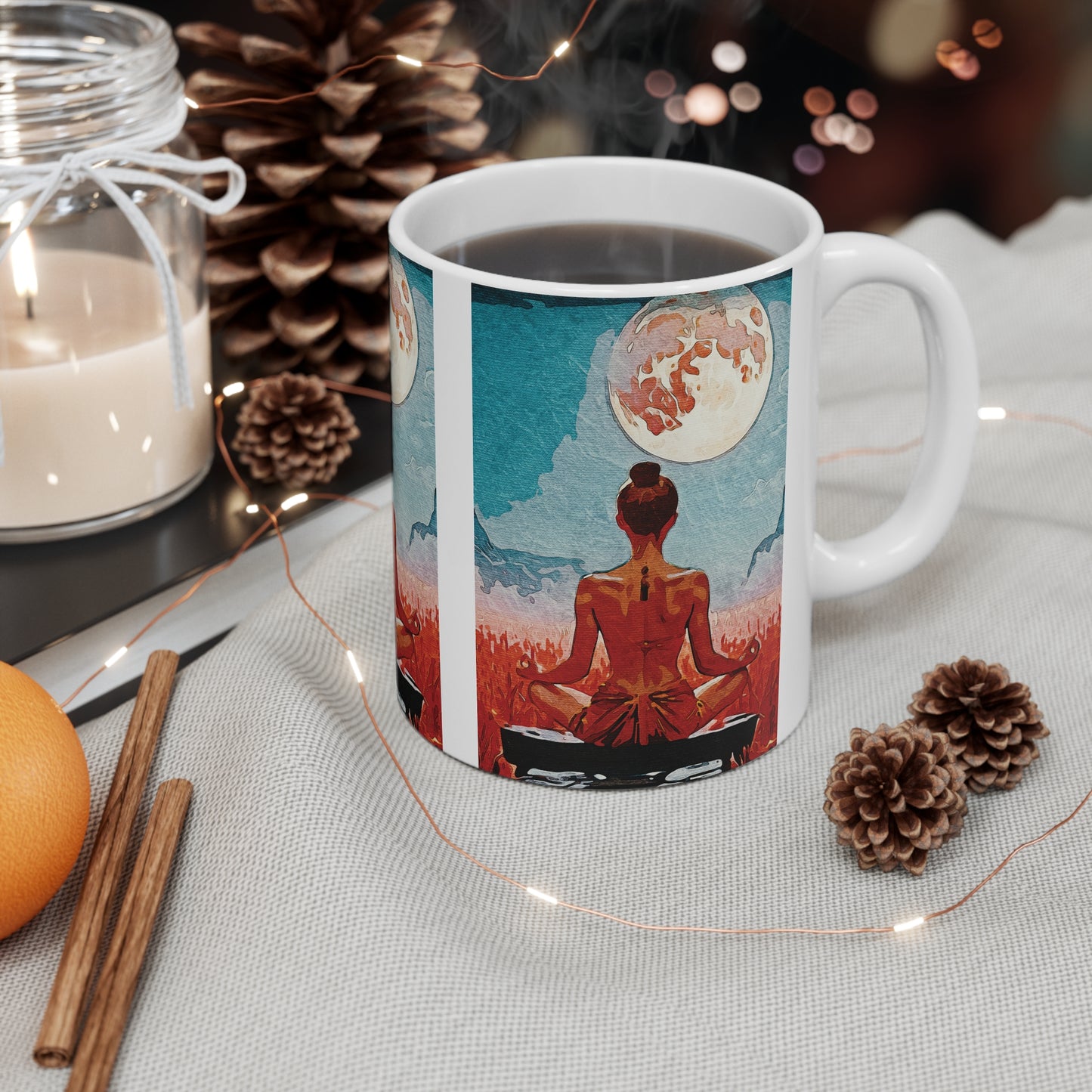 ✨Serenity Under the Full Moon - Serene Buddha Coffee Cup, Meditation Mug, Mindfulness Gift, Relaxing Tea Cup, Yoga Lover's Mug, Moonlit Serenity