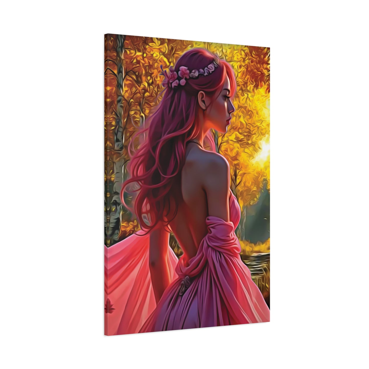 Beauty in Pink – Elegance Blossoms in Autumn Light - Stretched Canvas Art Piece, Elegant Home Decor, Wall Art, Modern Art Display, Gift for Art Lovers, Perfect for Any Occasion