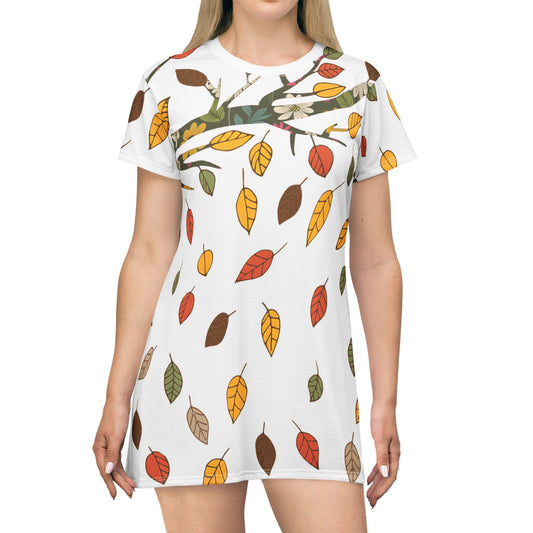 Autumn Leaves Design T-Shirt Dress