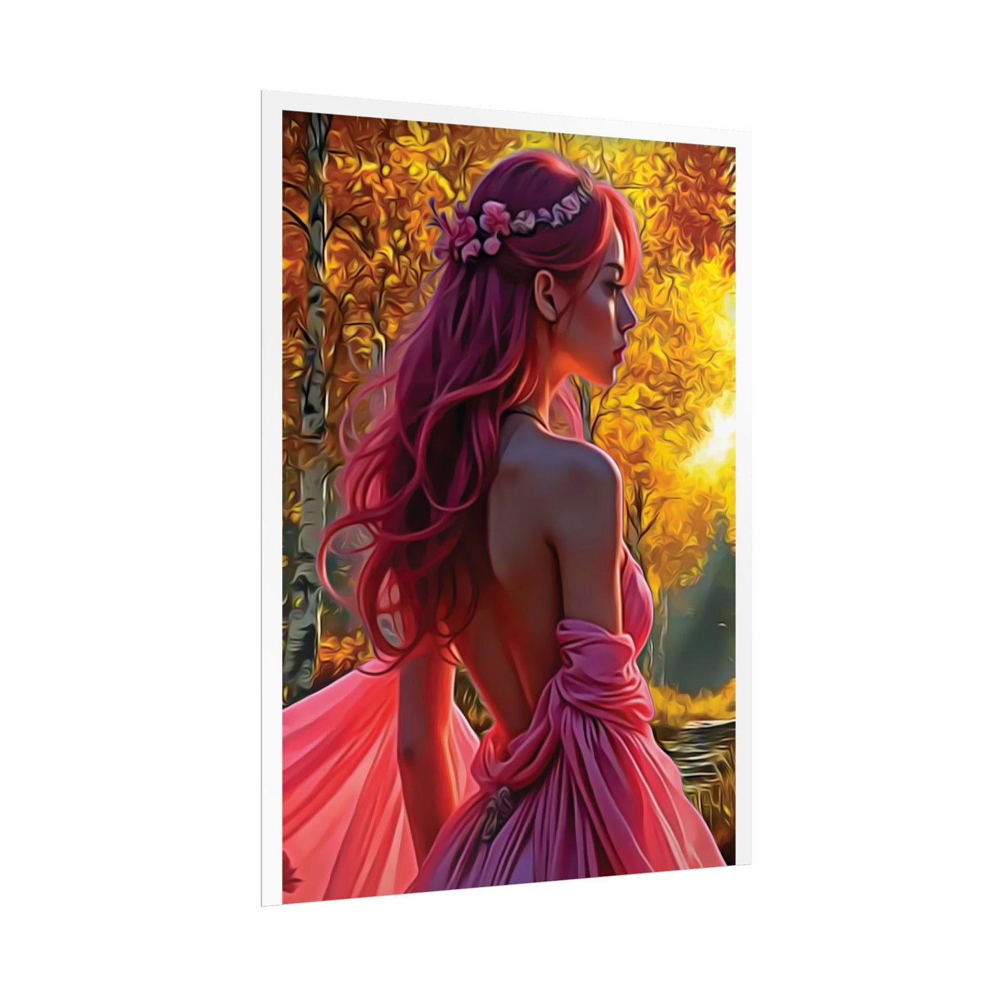 Beauty in Pink – Elegance Blossoms in Autumn Light - Enchanting Art Print, Elegant Decor, Fall Aesthetic, Feminine Wall Art, Unique Gift for Her, Boho Style Poster