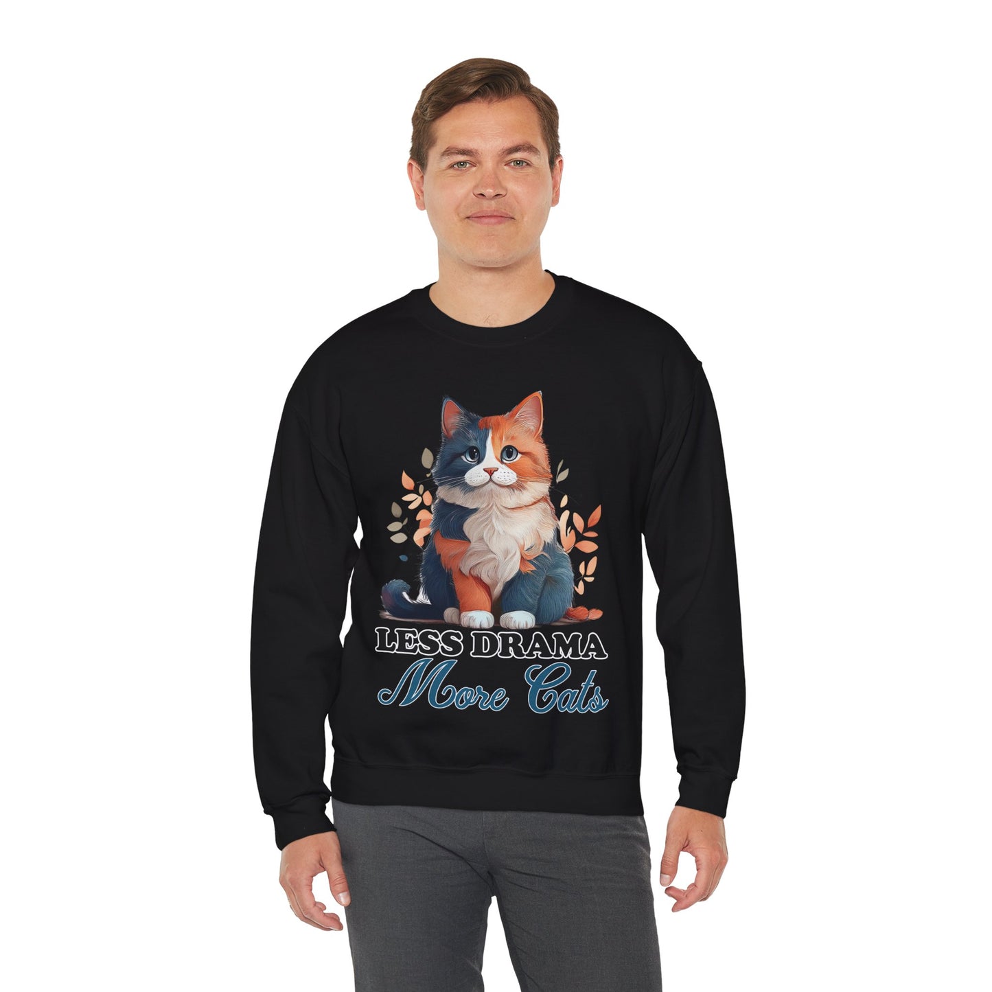 Less Drama, More Cats – Purrfect Peace in Style 🐾✨ - Cat Lover Crewneck Sweatshirt | Less Drama More Cats | Cozy Gift for Cat Owners, Animal Lovers, Cute Cat Sweatshirt