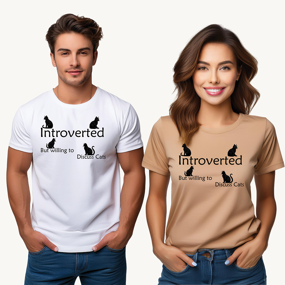 Cat Lovers Tee - Unisex Cotton "Introverted, but willing to discuss cats"