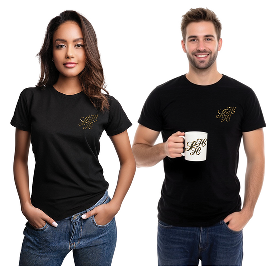 Unisex Tee - Golden Scandi Home Heaven Logo - Decorative Design