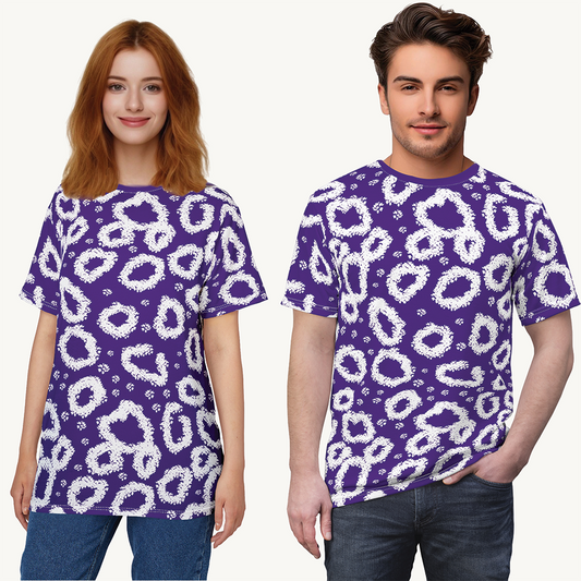 Wild Print Unisex Cut & Sew Tee - Bold Purple Leopard Design