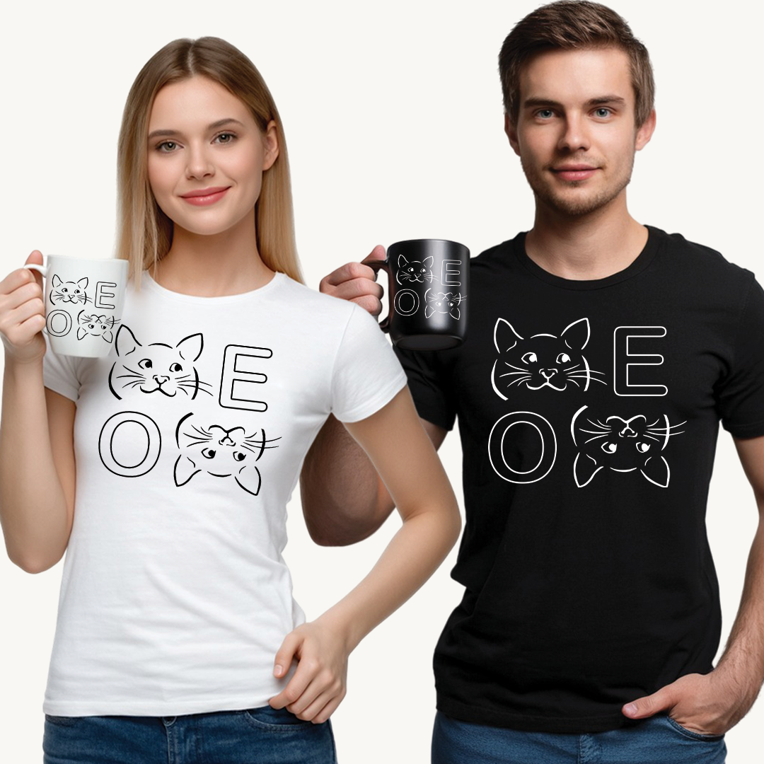 " MEOW" Cute Cat Faces Unisex Heavy Cotton Tee - Perfect for Cat Lovers
