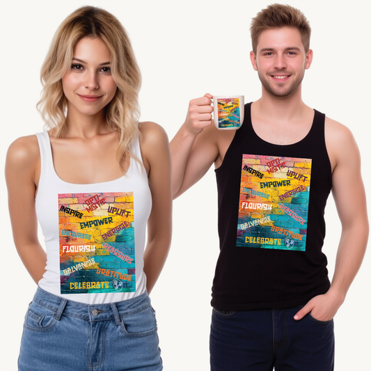 Fuel your fire—Inspire. Empower. Celebrate. 🎨💪 #MotivationalArt #InspireDaily #Empowerment #PositiveVibes #GoalGetter #WallOfWords Tank Top, Inspirational Clothing, Gift for Fitness Enthusiasts, Uplift, Celebrate, Positive Vibes