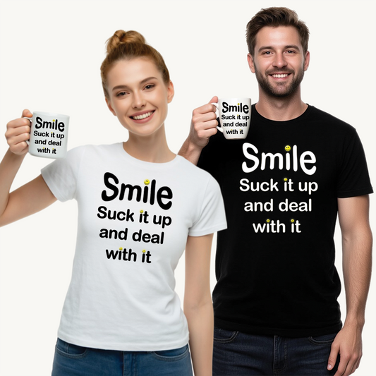 Smile Suck It Up Unisex Heavy Cotton Tee, Motivational Shirt, Positive Vibes Tee, Casual Everyday Wear, Gift for Friends, Uplifting Apparel