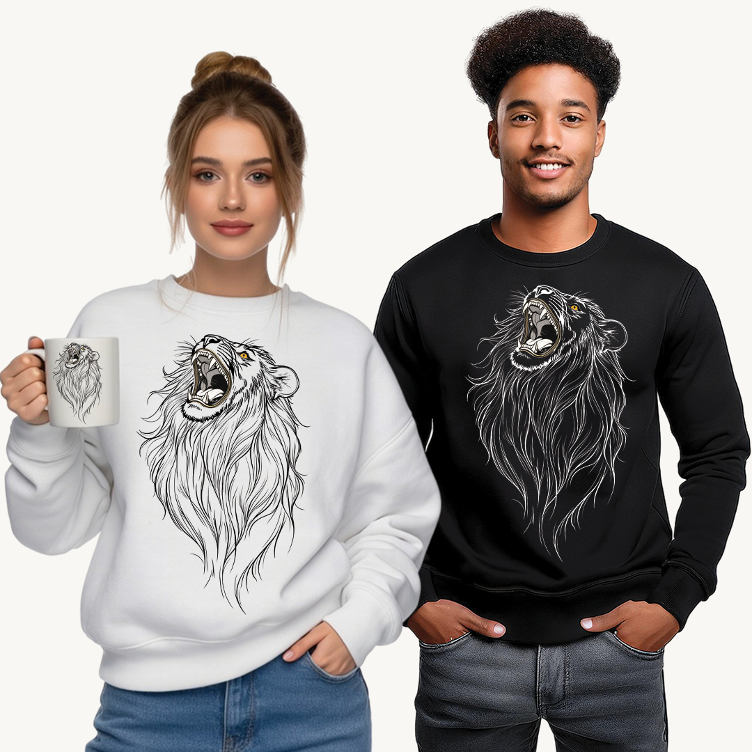 Majestic Lion Sweatshirt, Unisex Crewneck, Animal Lover Gift, Casual Wear, Cozy Fashion, Wildlife Art Apparel