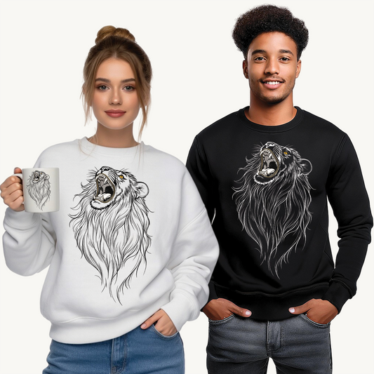 Majestic Lion Sweatshirt, Unisex Crewneck, Animal Lover Gift, Casual Wear, Cozy Fashion, Wildlife Art Apparel