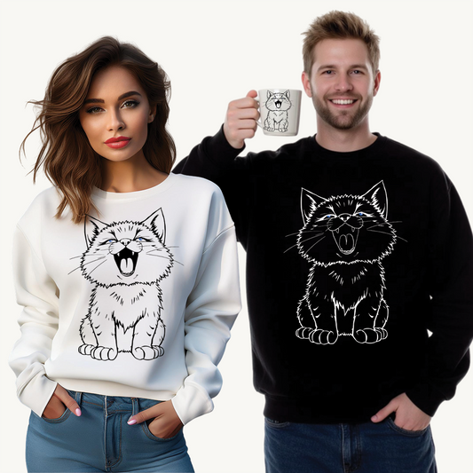 Cute Anime Cat Sweatshirt, Cozy Unisex Crewneck, Kawaii Sweatshirt, Gift for Cat Lovers, Comfortable Casual Fashion