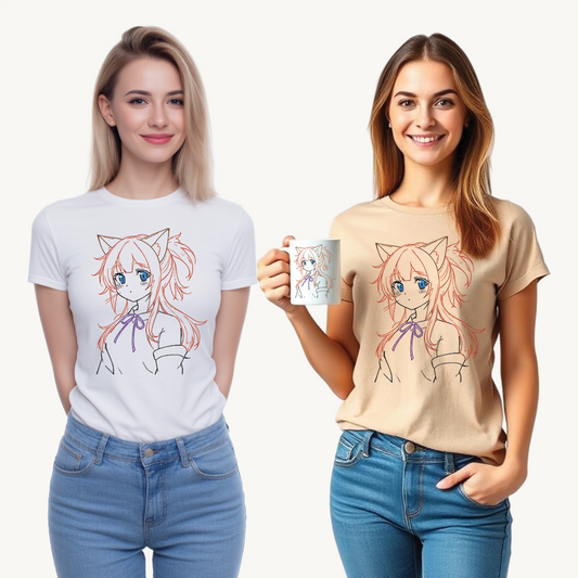 Cute Anime Cat Girl Unisex Heavy Cotton Tee, Graphic Tee for Anime Lovers, Casual Wear, Gift for Birthdays, Everyday Fashion