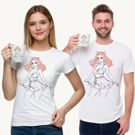 Cute Cat Girl Unisex Tee, Trendy Illustration T-Shirt, Gift for Cat Lovers, Casual Everyday Look, Fun Graphic Tee, Birthday Outfit