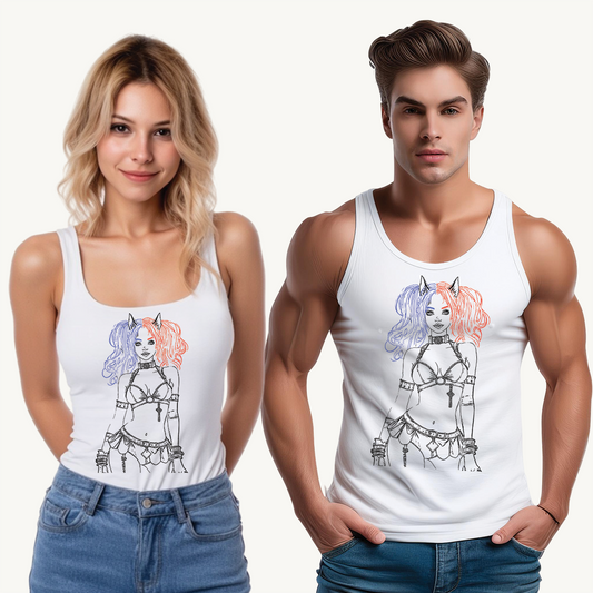 Anime style Graphic Tank Top with Unique Manga, Kawaii, Cosplay Design, Summer Outfit, Festival Wear, Alternative Fashion, Casual Streetwear