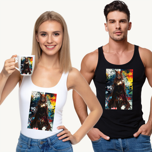Warrior Anime Catgirl – Urban Fantasy Power on Canvas & Poster - Vibrant Art Tank Top | Unisex Softstyle™ | Cool Summer Wear, Festival Outfit, Casual Fashion, Unique Gift Idea, Comfortable Layering
