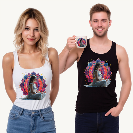 Sacred Geometry Meditation Mandala - Find Your Inner Peace Through Spiritual Awakening & Mindfulness - Meditative Mandala Art Unisex Softstyle™ Tank Top, Yoga Gear, Relaxation Wear, Spiritual Apparel, Comfortable Summer Top