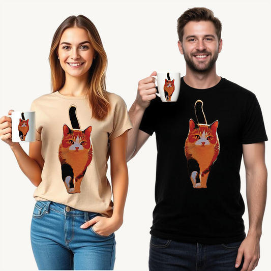 “Confident Stride: The Tri-Color Cat That Walks Like It Owns the World” - Cat Lover Unisex Heavy Cotton Tee, Cute Cat Shirt, Pet Lover Gift, Animal Tee, Casual Fashion, Gift for Cat Owners