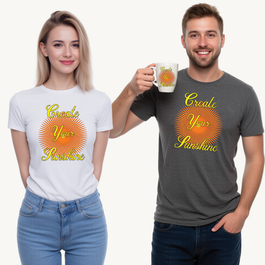 Shine Boldly – Create Your Own Sunshine in Every Step ☀️🌈 - Create Your Sunshine Unisex Heavy Cotton Tee, Motivational Tee, Inspirational Shirt, Casual Wear, Gift for Her, Summer Fashion
