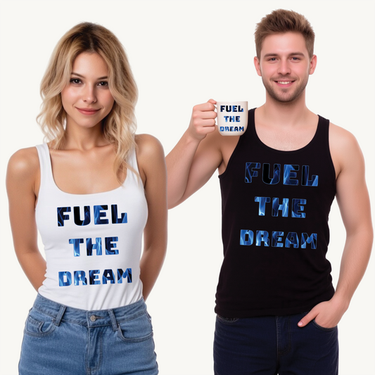 "Fuel the Dream – Wear Your Fire, Sip Your Drive" - Fuel the Dream Unisex Softstyle™ Tank Top | Motivational Apparel, Fitness Tank, Workout Gear, Summer Wear, Gift for Dreamers