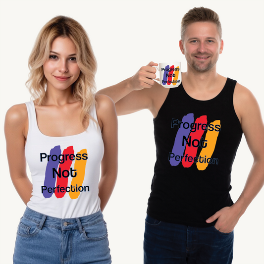 Wear the Win – Progress Is the Real Power 🌟🎨 - Unisex Motivational Tank Top - Progress Not Perfection, Workout Shirt, Gym Apparel, Casual Wear, Gift for Fitness Enthusiasts