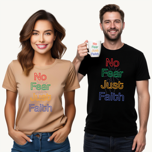 No Fear, Just Faith – Bold Neon Tee, Tank, Sweatshirt & Mug to Ignite Your Courage - Inspirational Unisex Heavy Cotton Tee, Motivational Shirt, Gift for Friends, Everyday Wear, Spiritual Apparel