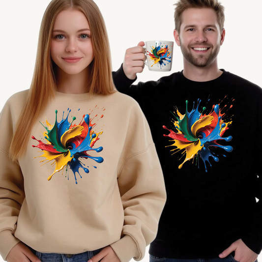 "Oops!" Color Splash Energy – Wear the Art, Feel the Vibe - Vibrant Splash Crewneck Sweatshirt - Cozy Artwear, Ideal for Gift Giving, Art Lovers, Casual Style, Unisex Apparel