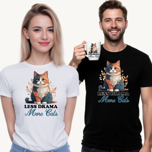 Less Drama, More Cats – Purrfect Peace in Style 🐾✨ - Unisex Cat Lover Tee - Less Drama More Cats, Cute Animal Shirt, Gifts for Cat Owners, Animal Lover Apparel, Funny Pet Tee