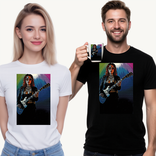 Electric Vibes: Retro Halftone Guitar Art Celebrating Music, Freedom, and Bold Self-Expression - Rock Star Unisex Heavy Cotton Tee, Music Lover Gift, Concert Apparel, Vintage Tee, Festival Wear