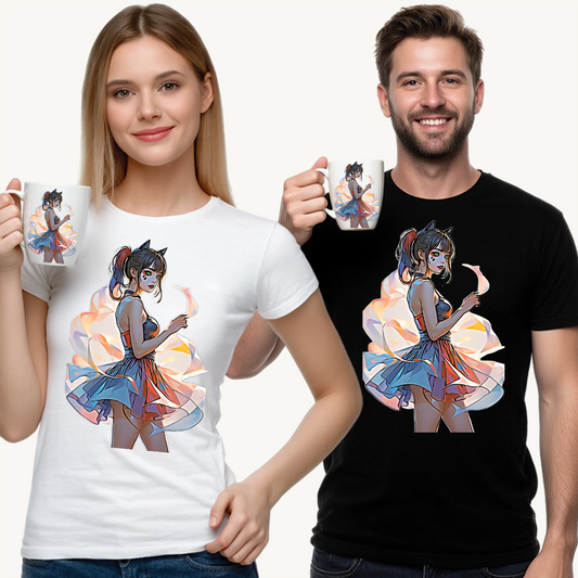 ✨Moonlit Grace: Anime Catgirl Aura for Casual Wear, Posters, Mugs and much more. - Artistic Cat Lady Tee, Cool Graphic Shirt for Animal Lovers, Ideal Gift for Birthdays & Cat Lovers, Casual Wear, Unisex Cotton Tee