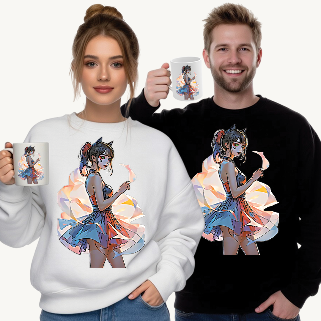 ✨Moonlit Grace: Anime Catgirl Aura for Casual Wear, Posters, Mugs and much more - Artistic Unisex Crewneck Sweatshirt | Cozy Graphic Sweater, Comfortable Hoodie, Fall Apparel, Anime-Inspired Gift, Casual Chic Fashion
